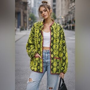 Terez XL Neon Green Snakeskin Zip Jacket | Statement Athleisure